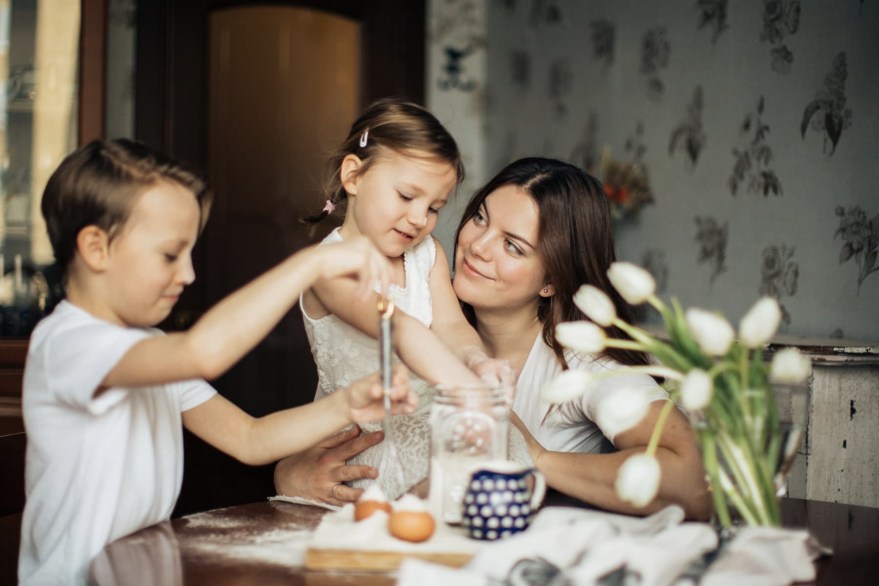 mother and kids